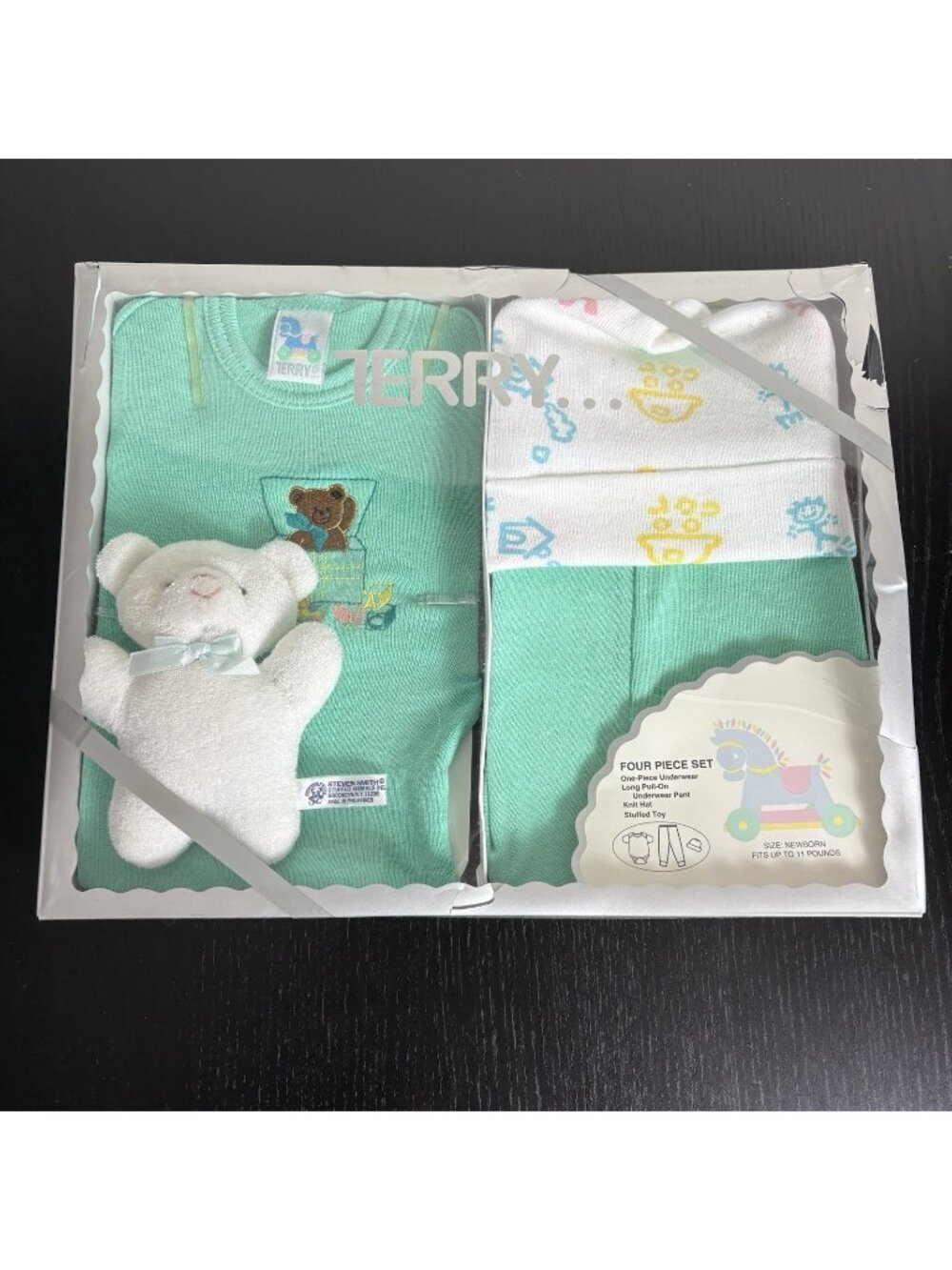 Vintage 90s TERRY Baby Gift Set NB Size Teddy Bear with White Terrycloth Plush
